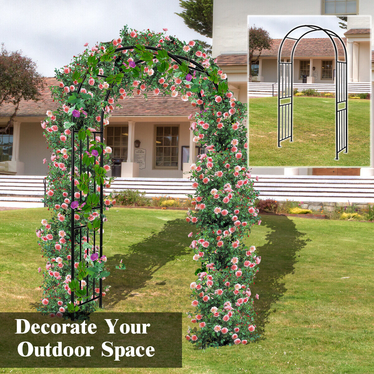 7.2ft Garden Arch Steel Arbor Wedding Garden Decor Climbing Plants