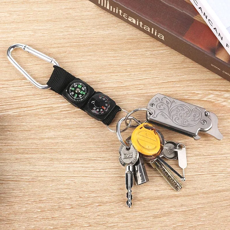 Keychain Carabiner Compass with Thermometer Portable Acrylic Waterproof Durable Compass Car Poor Outdoor Signal