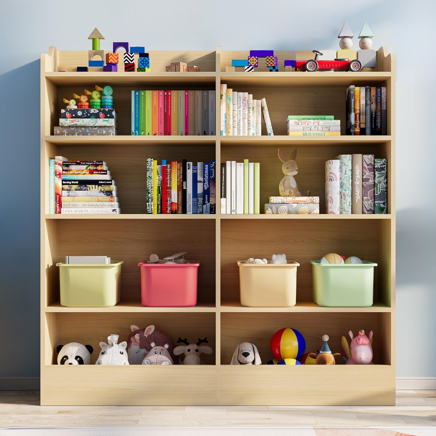 5 Tier Kids Bookshelf Wooden Book and Toy Storage Cabinet