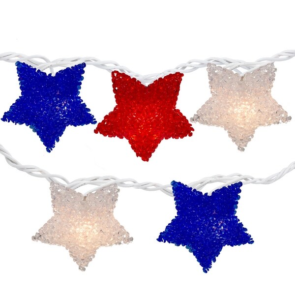 10ct Red Blue Fourth of July Star String Light Set，5.25' White Wire