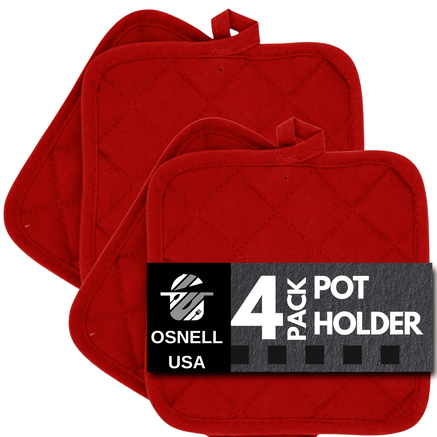 Pot Holders 7 Square Solid Color (Pack of 4) - Red - Pot Holders For Kitchen