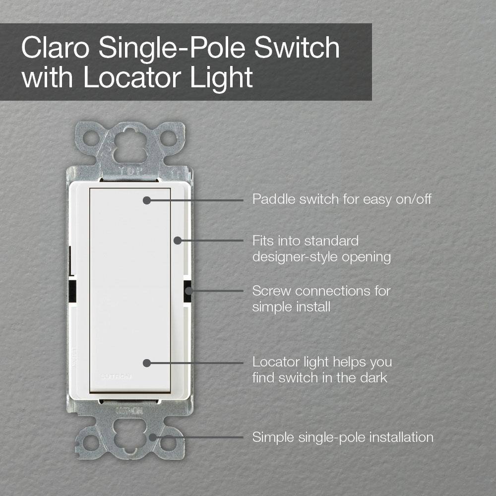 Lutron Claro OnOff Switch with Locator Light 15-AmpSingle-Pole Snow (SC-1PSNL-SW) SC-1PSNL-SW