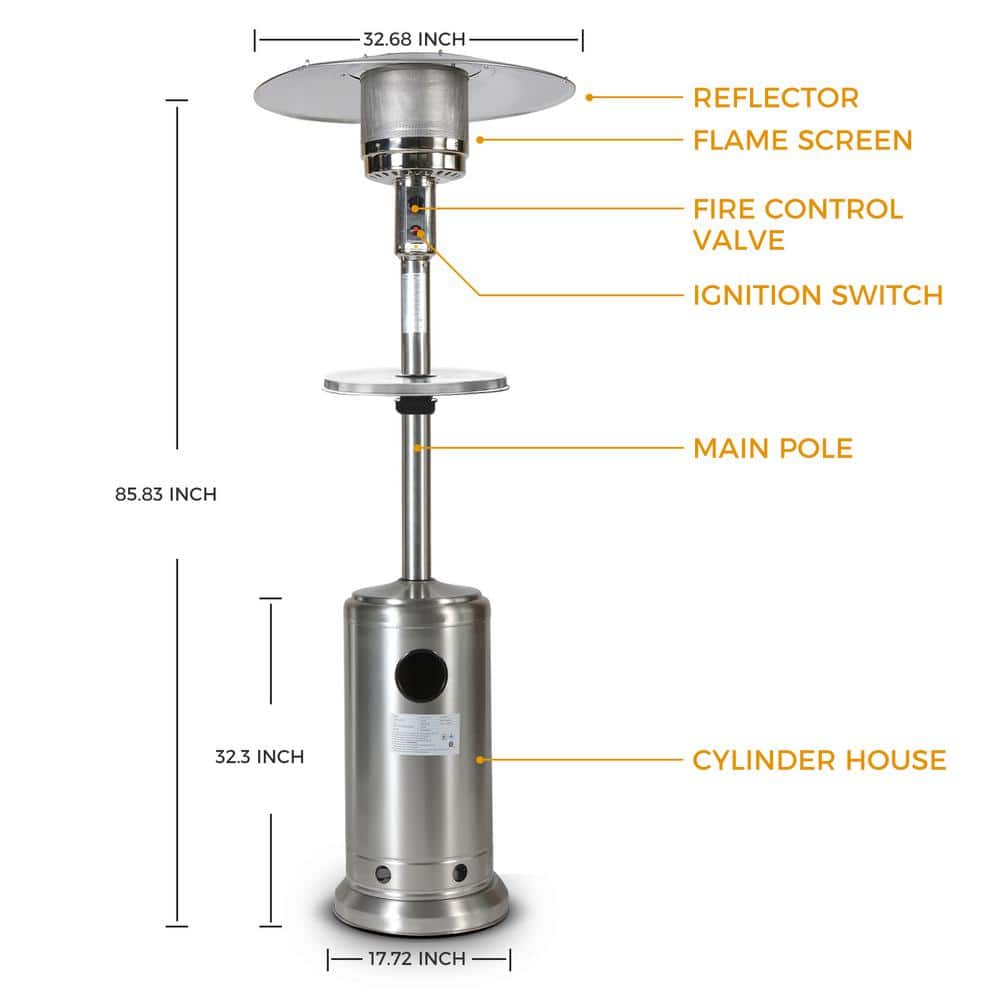 DIRECT WICKER 46000 BTU Mushroom Outdoor Patio Heater, with Hose Set, with Black Cover, with Round Side Table DW-UJN-SO02-SS