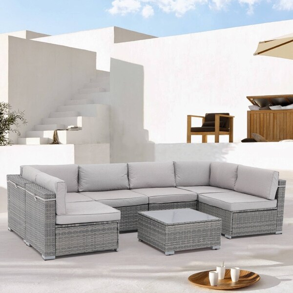 Wicker/ Steel 7piece Outdoor Cushioned Sectional Sofa Set