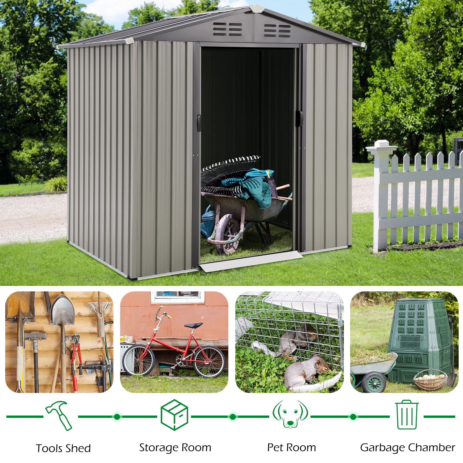 AECOJOY 6 x 4 ft. Outdoor Metal Storage Shed with Sliding Door