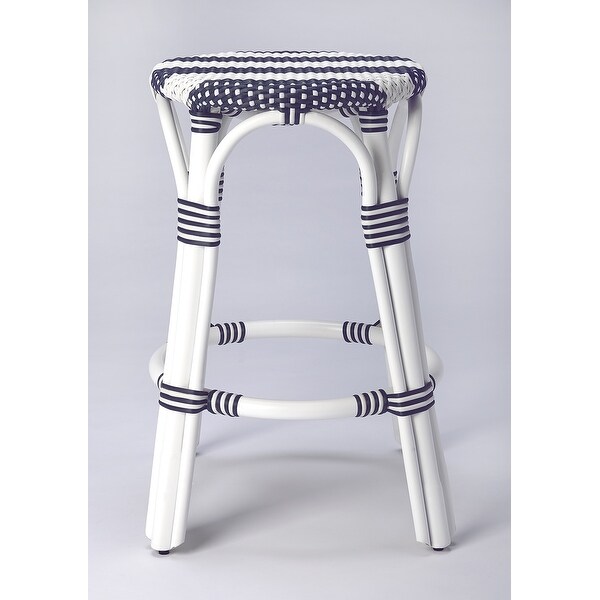 Butler Tobias Blue and White Rattan Counter Stool