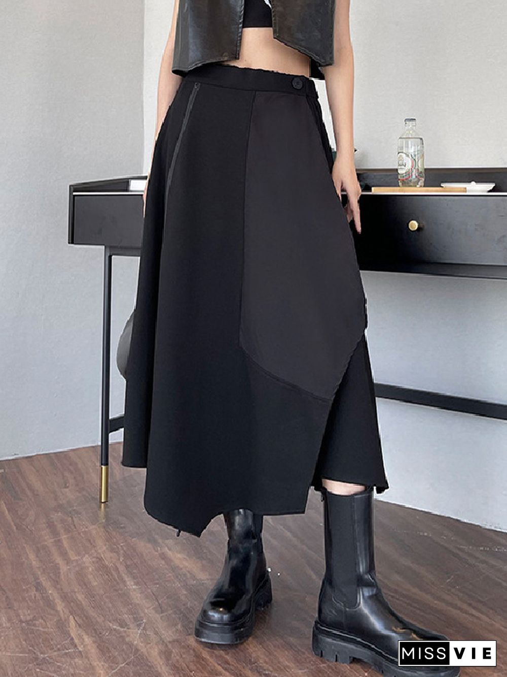 Casual High Waisted Irregularity Solid Color Skirt