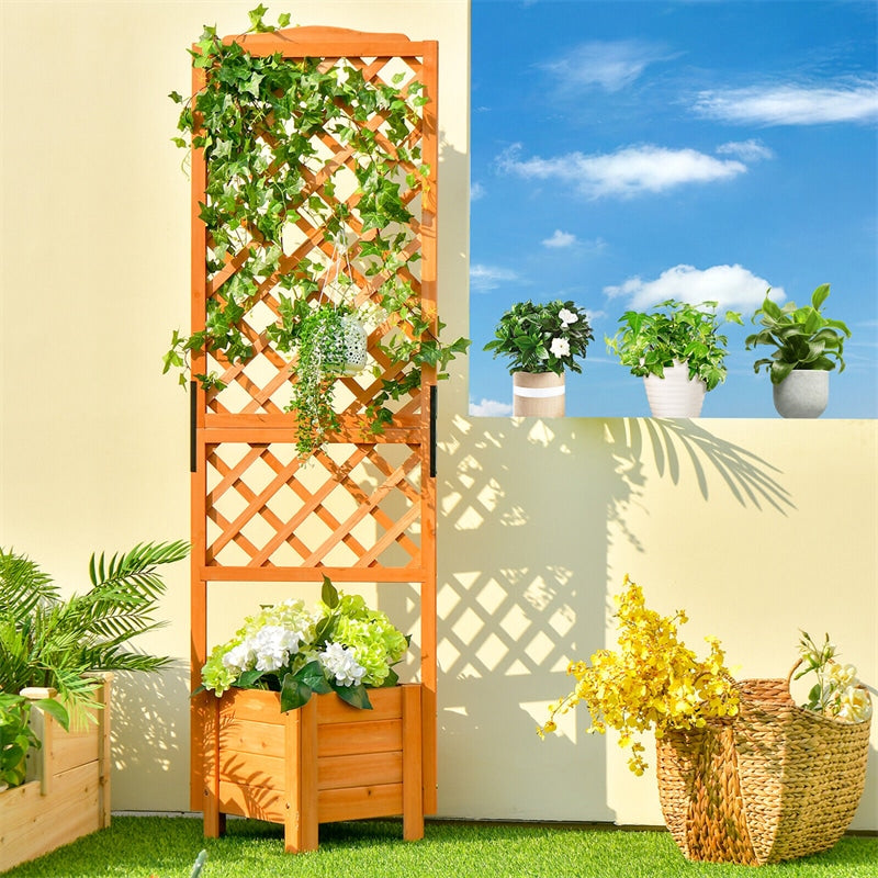 Wooden Raised Garden Bed 71¡± High Planter with Trellis for Plant Flower Climbing Pot Hanging