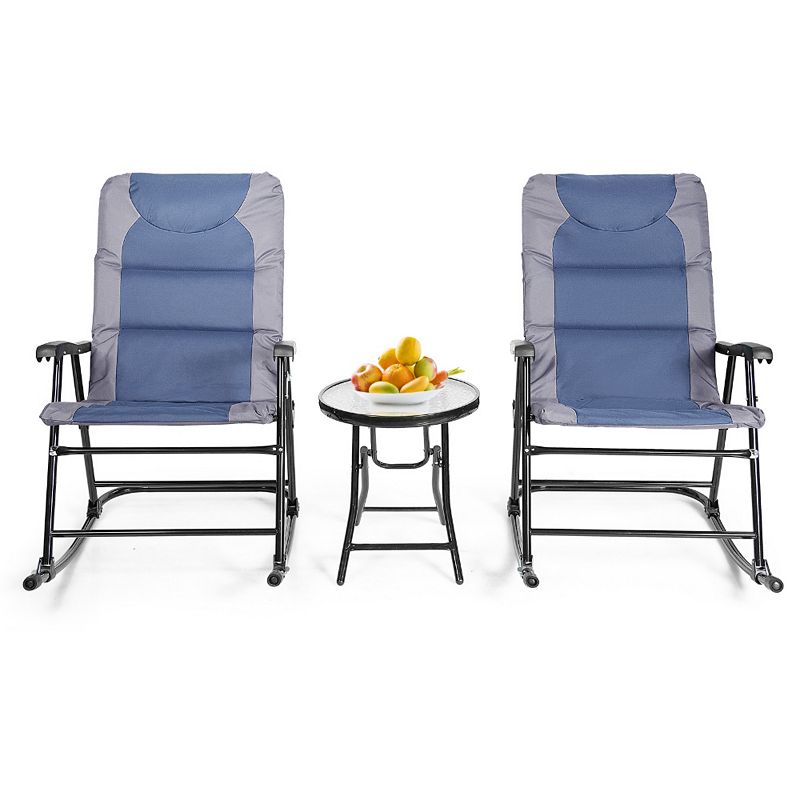 3 Pcs Outdoor Folding Rocking Chair Table Set with Cushion