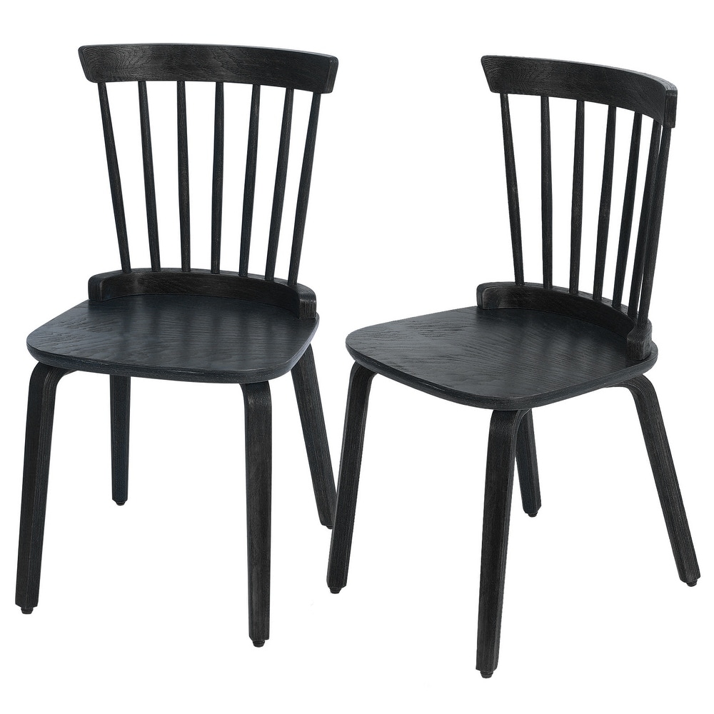 Farmhouse Spindle back Windsor Dining Chairs with Bentwood Legs  Black   33.5\