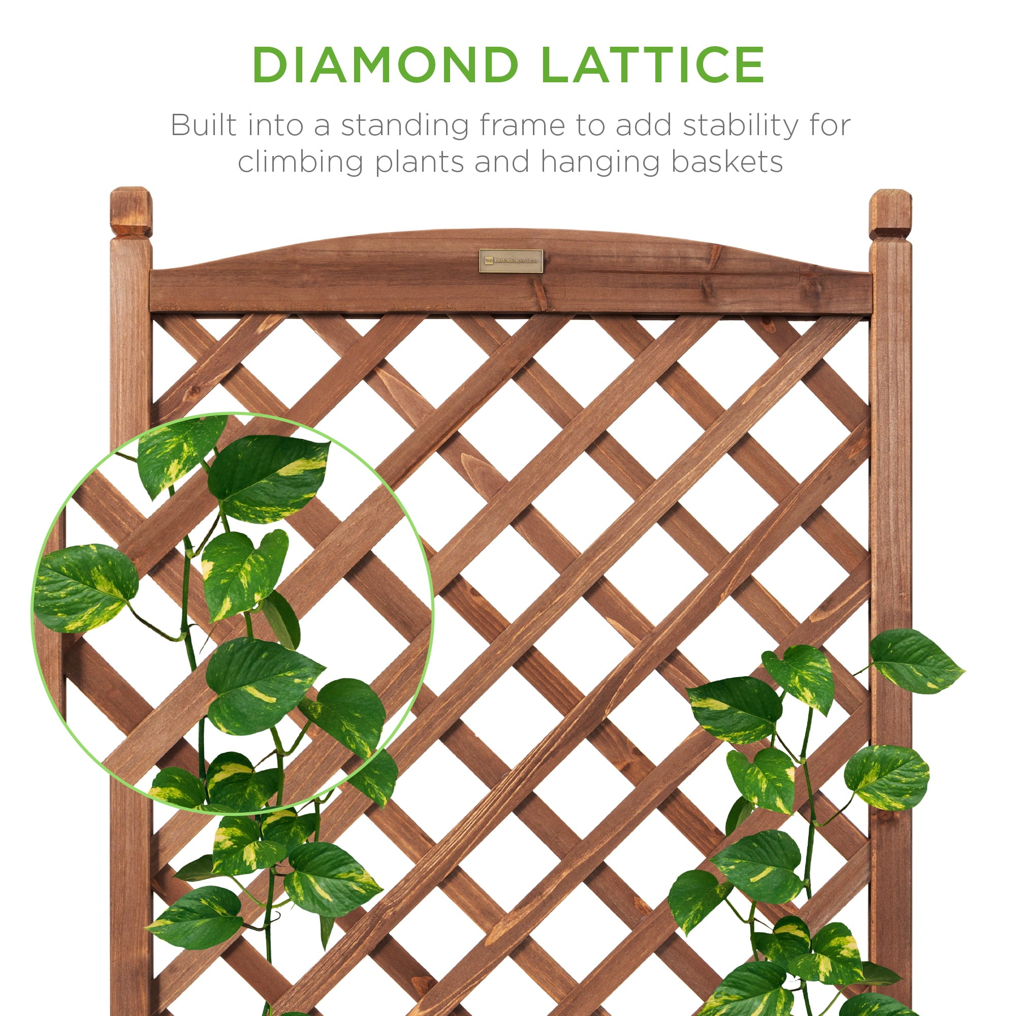 Best Choice Products 48in Mobile Wood Planter Box & Diamond Lattice Trellis, w/ Drainage Holes, Optional Wheels - Walnut