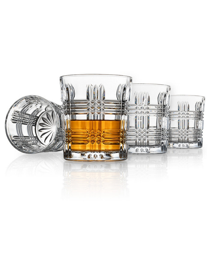 Godinger Tartan Plaid Design Double Old-Fashioned Glasses Set of 4