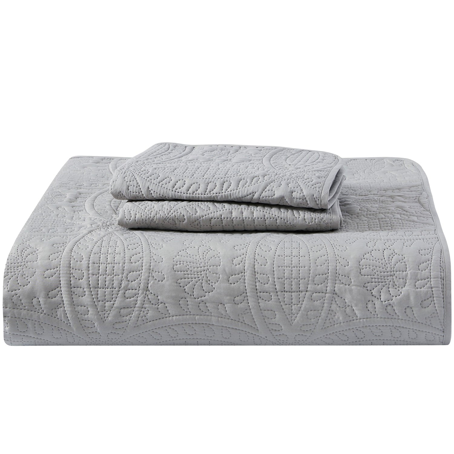 Mellanni Bedspread Coverlet Set Light-Gray - Reversible Bedding Cover - Oversized Quilt Set， 3 Piece， Full / Queen， Light Gray