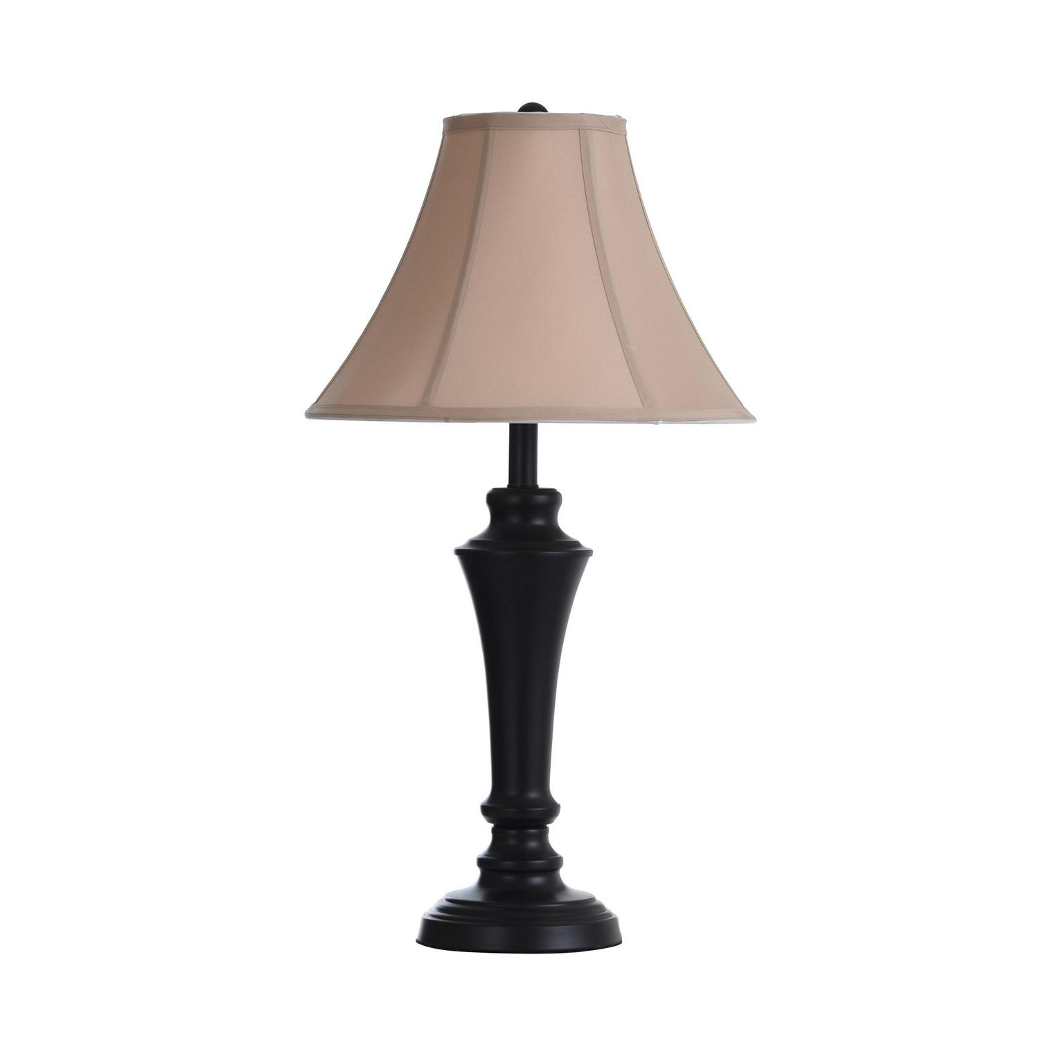 Floor Lamp/Table Lamp  Bronze Wood Finish  Geneva Taupe Fabric Shade  Set Of 3: 2 Table， 1 Floor