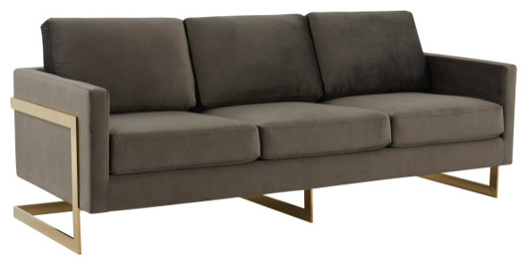 LeisureMod LA83DGR Lincoln Dark Grey Modern Mid Century Velvet Sofa Gold Frame   Contemporary   Sofas   by clickhere2shop  Houzz