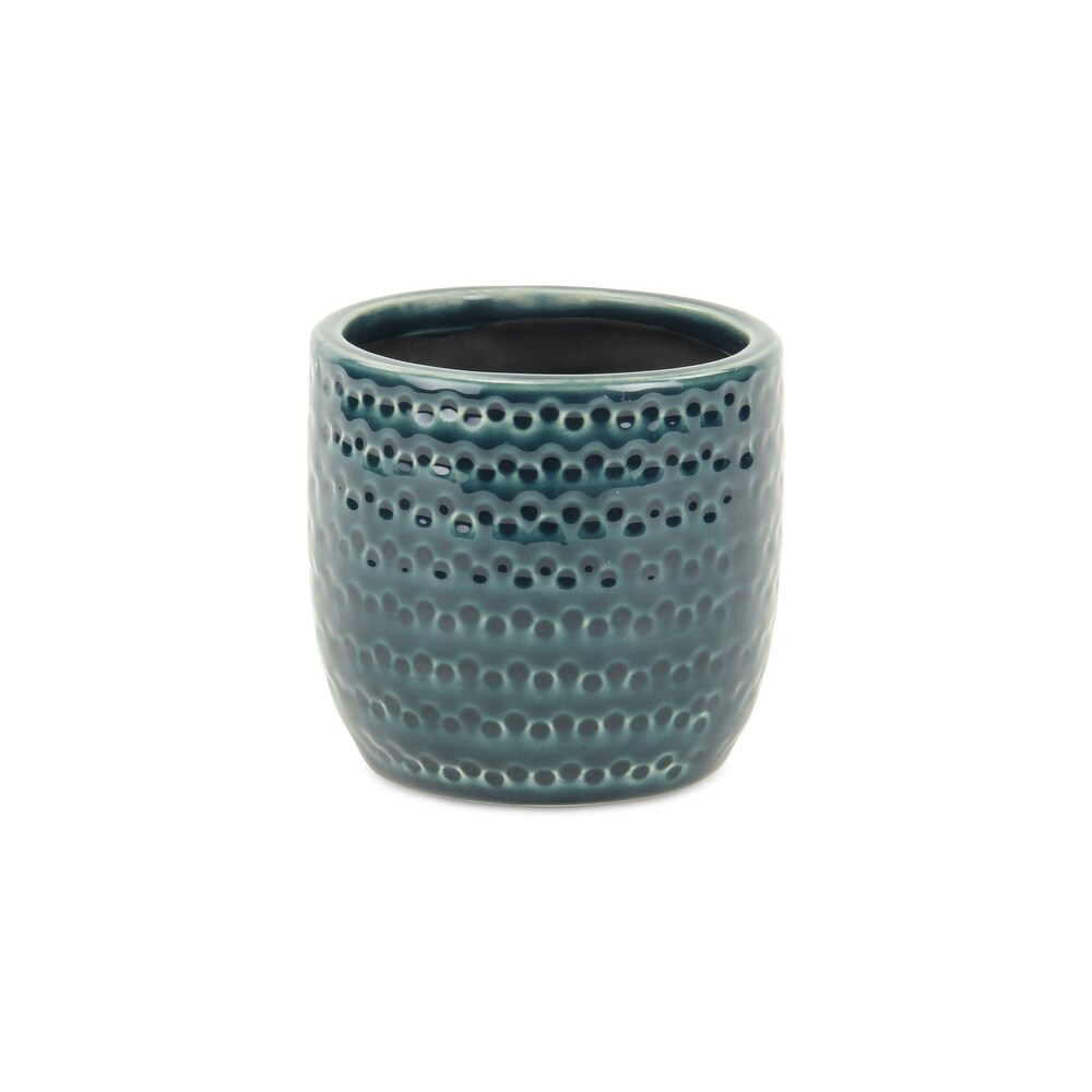 Attollo Navy Blue Ceramic Dotted Pattern Pot