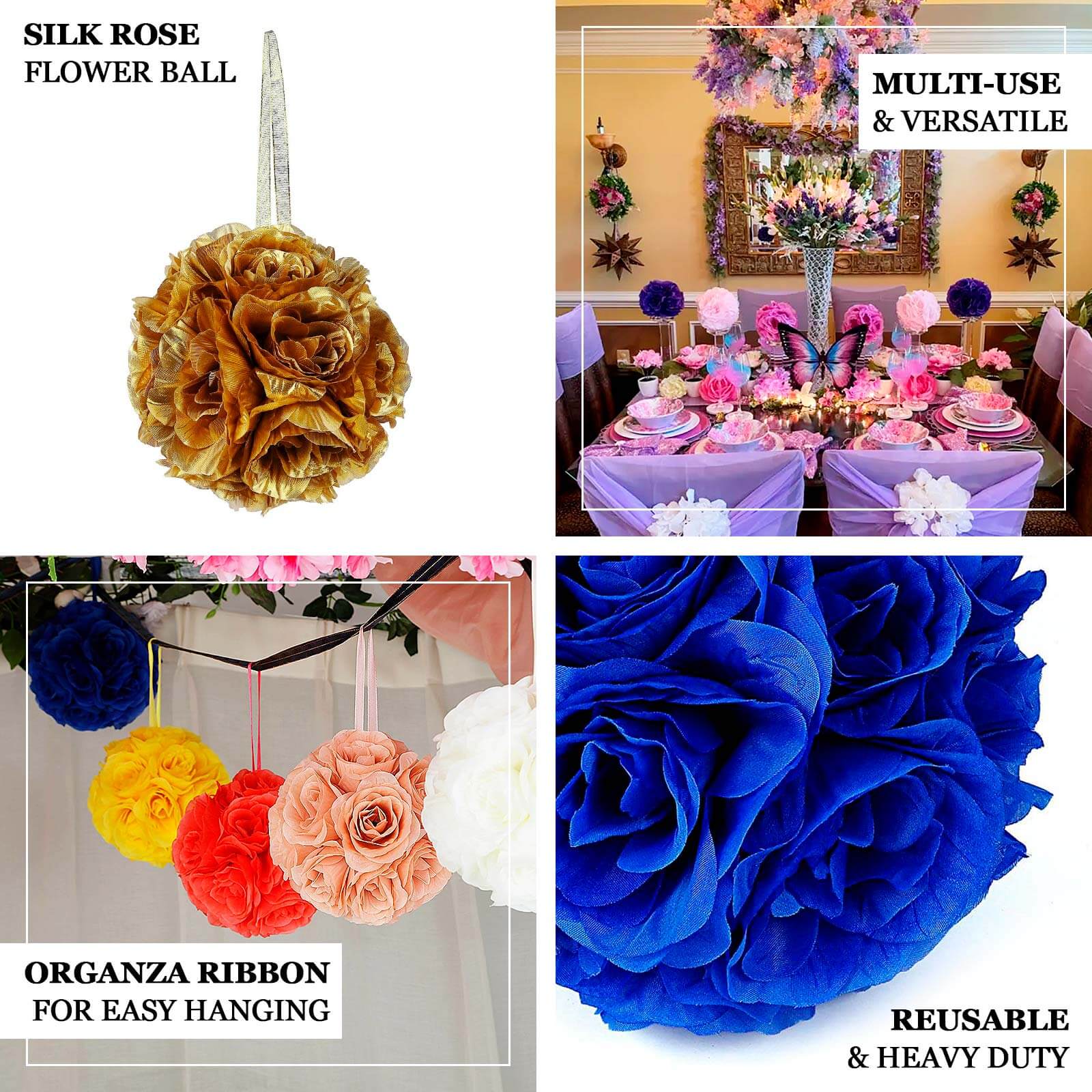 2 Pack Purple Artificial Silk Rose Kissing Ball, Faux Flower Ball 7