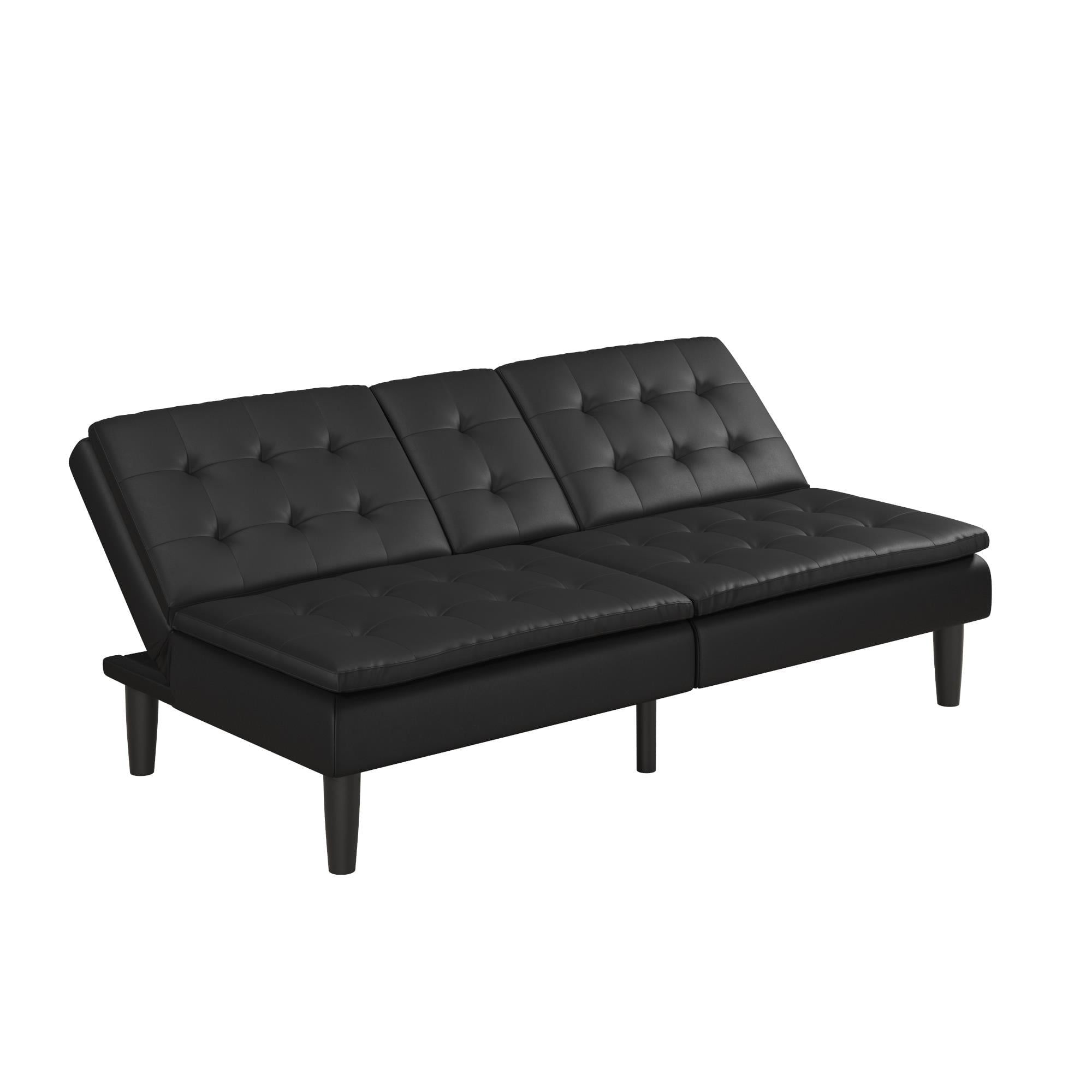 Mainstays Memory Foam PillowTop Futon with Cupholder, Black Faux Leather