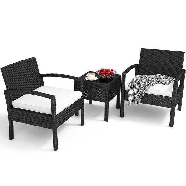 Moasis 3Piece Outdoor Bistro Set PE Rattan Chairs with Cushions