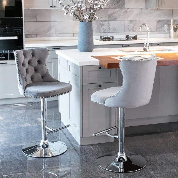 Swivel Velvet Barstools Adjusatble Seat Height from 25-33 Inch， Modern Upholstered Bar Stools (Set of 2) with Backs