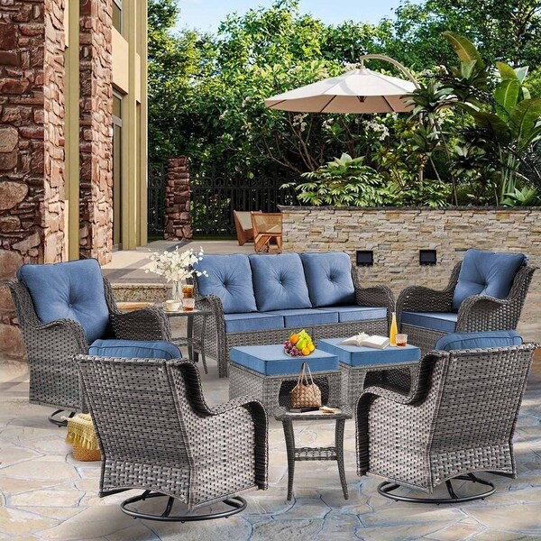 Upgraded Rattan Patio Furniture Conversation Seating 360° High Back Swivel Chairs+Storage Ottomans，Cushions Included🎁