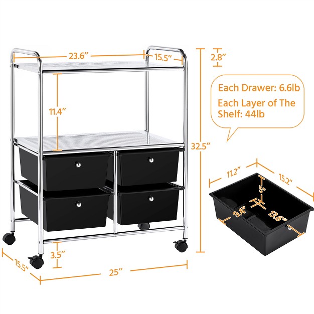 Yaheetech 4 drawer amp 2 shelf Rolling Storage Cart With Wheels black