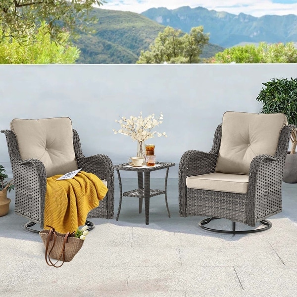 Rattan Patio Furniture Conversation Seating 360° High Back Swivel Chairs+Storage Ottomans，Cushions Included🎁