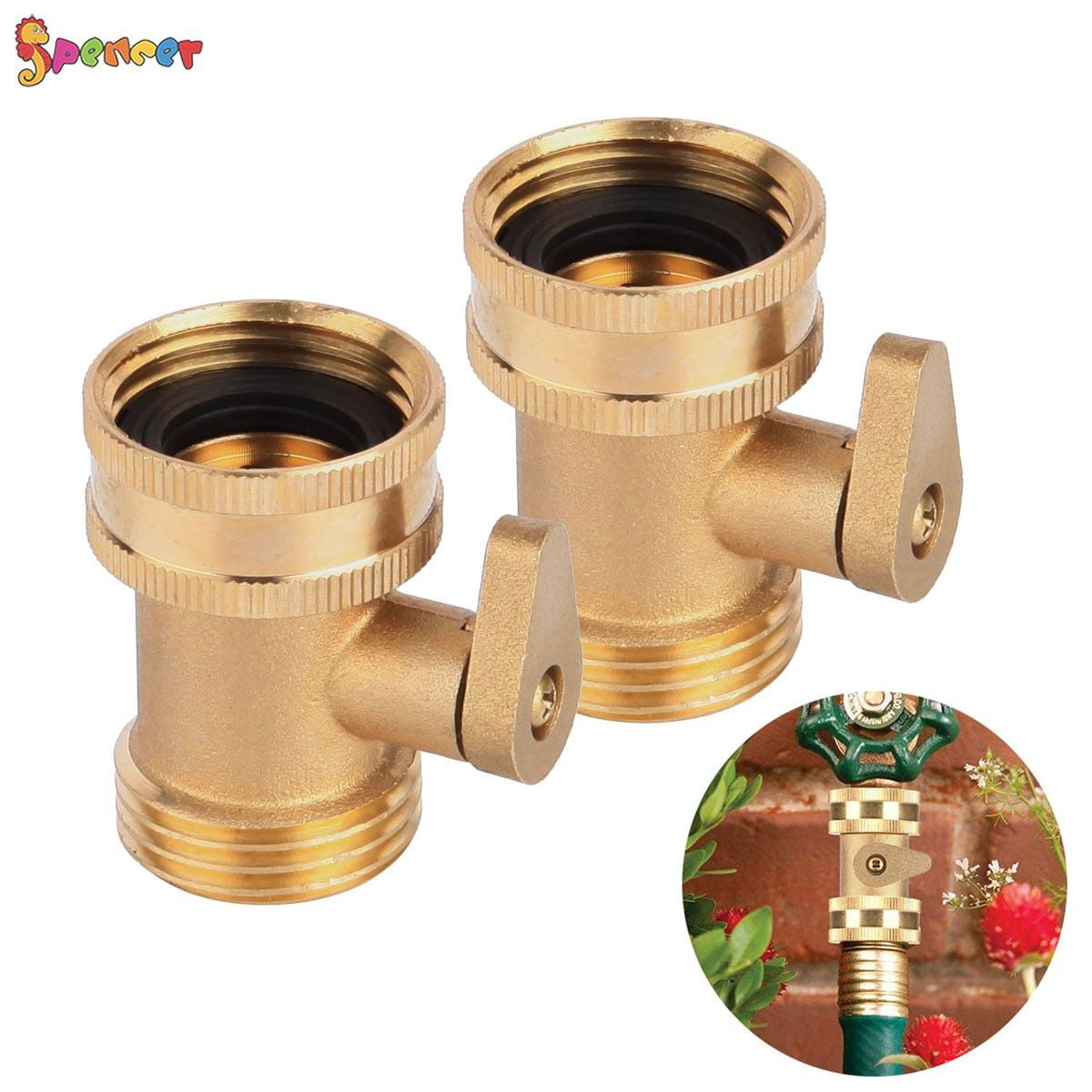 1/2Pack Garden Hose Brass Shut Off Valve， 3/4'' Thread Heavy Duty Water Hose Connector Shut off Ball Valve Faucet Hose Adapter