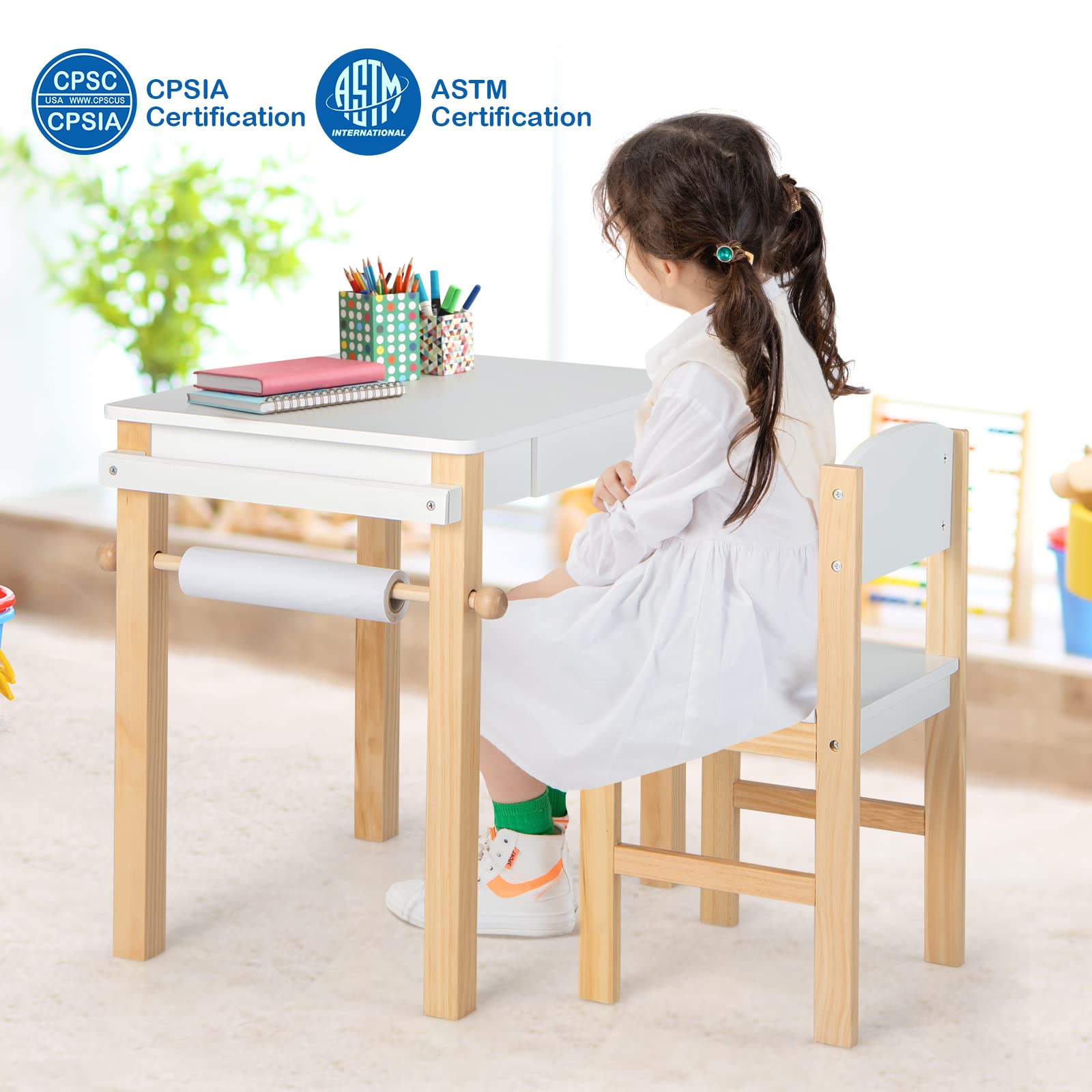 Costzon Kids Table and Chair Set, Toddler Table & Chair (White)