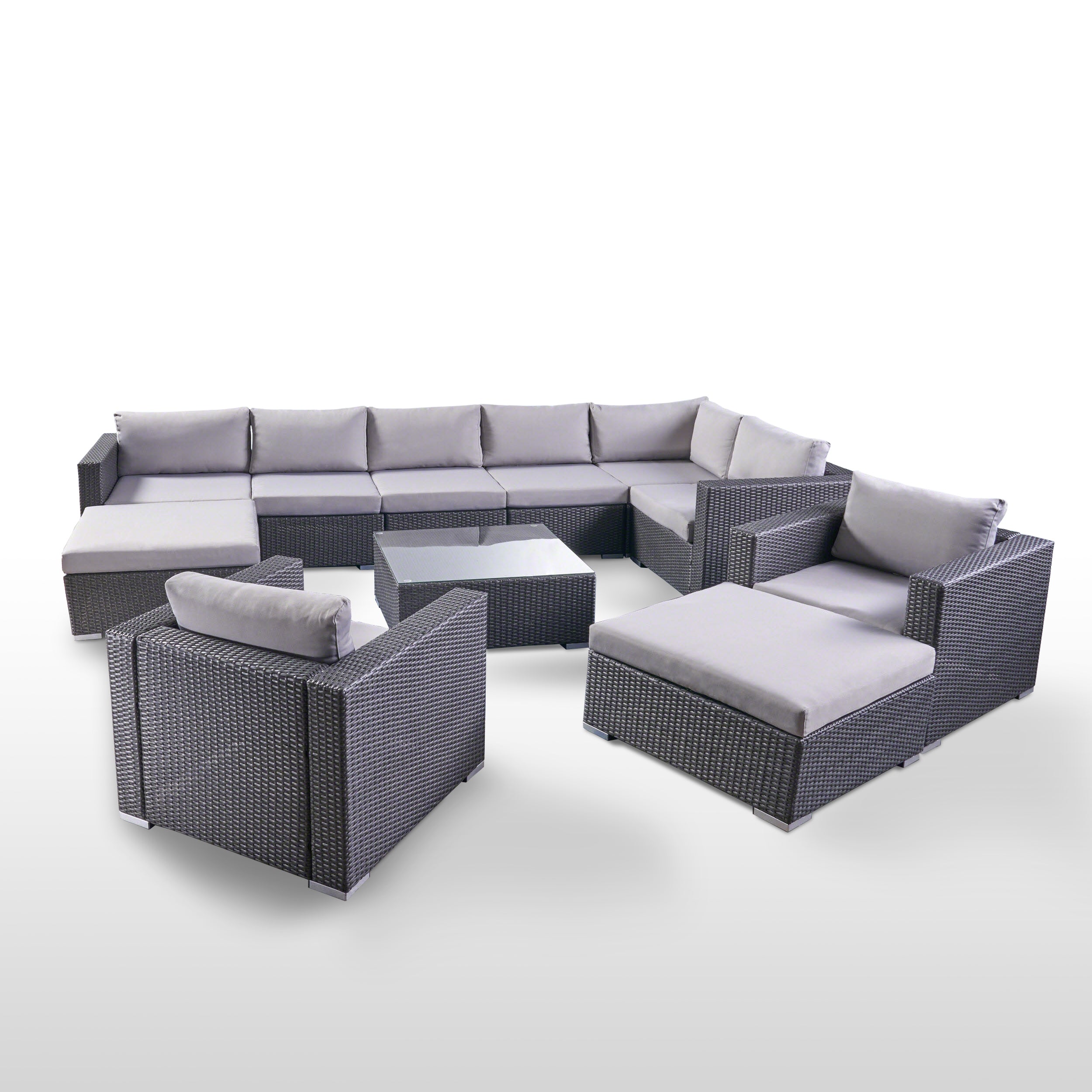 Tom Rosa Outdoor 8 Seater Wicker Sectional Sofa Set with Cushions