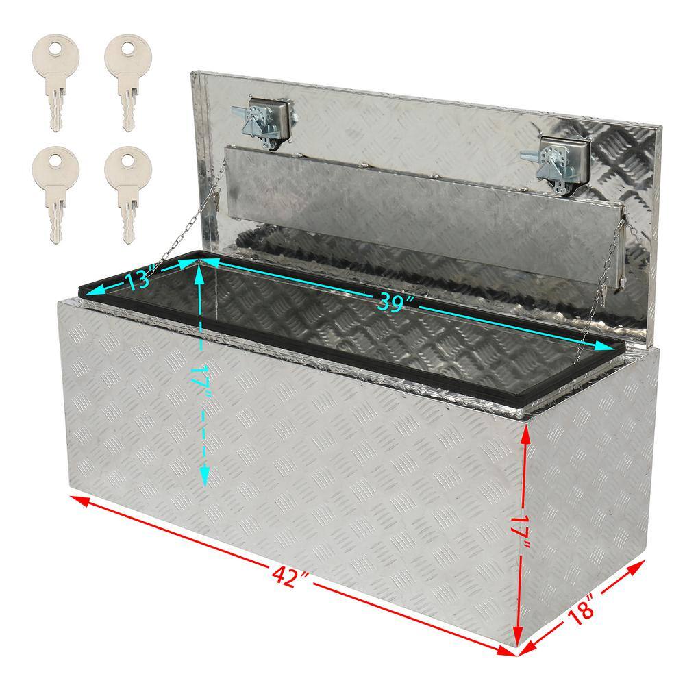 Karl home 42 in. Silver Diamond Plate Aluminum Underbody Truck Tool Box Double Lock with Key 655159938119