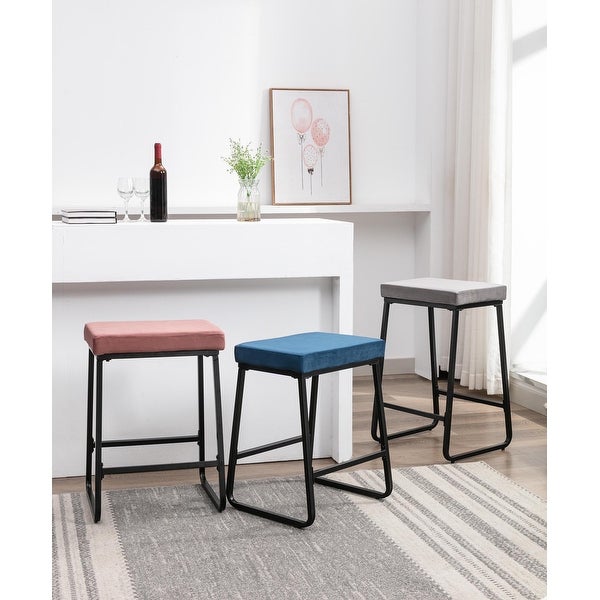 Porthos Home Samu Bar Stools Set of 2， Velvet Upholstery， Iron Legs