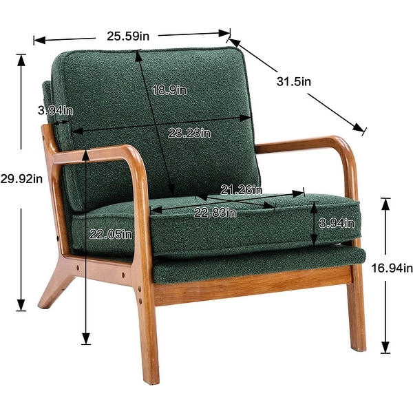 Mid-Century Modern Lounge Armchair Arm Chair with Wood Frame and Vintage Cushions for Living Room， Emerald Fabric