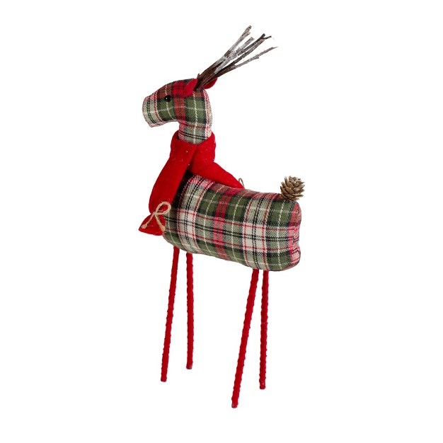 Red And Green Plaid Standing Reindeer Christmas Figure