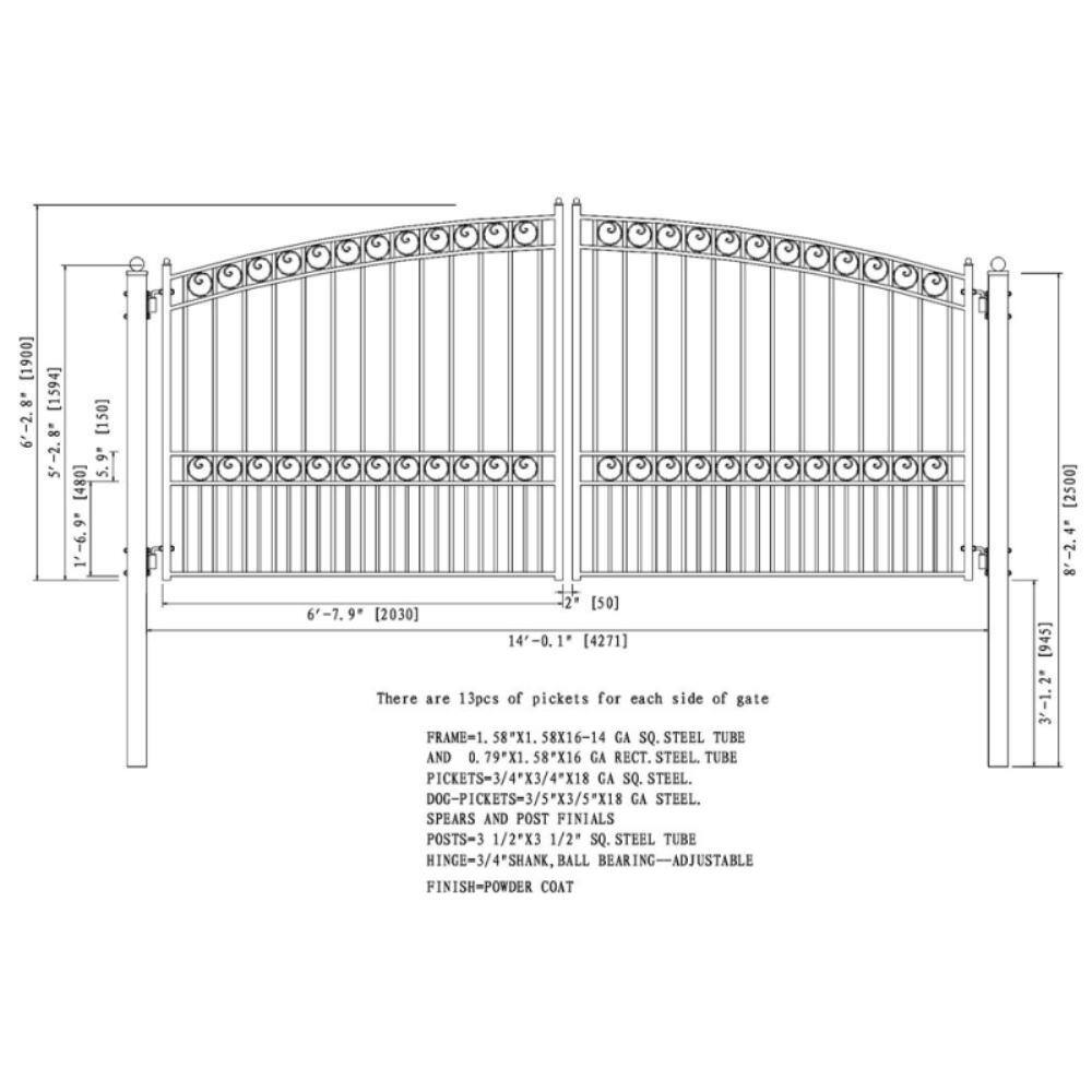 ALEKO Paris Style 14 ft. x 6 ft. Black Steel Dual Driveway Fence Gate DG14PARD-HD