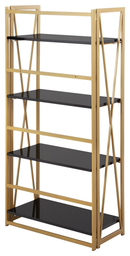 Folia Bookcase  Gold Metal  Black MDF   Contemporary   Bookcases   by LumiSource  Houzz