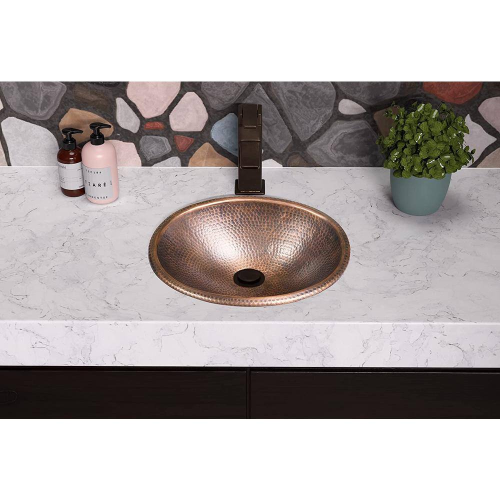 Monarch Abode 17 in. Hand Hammered Oval Drop-In Bathroom Sink in Pure Copper 17003