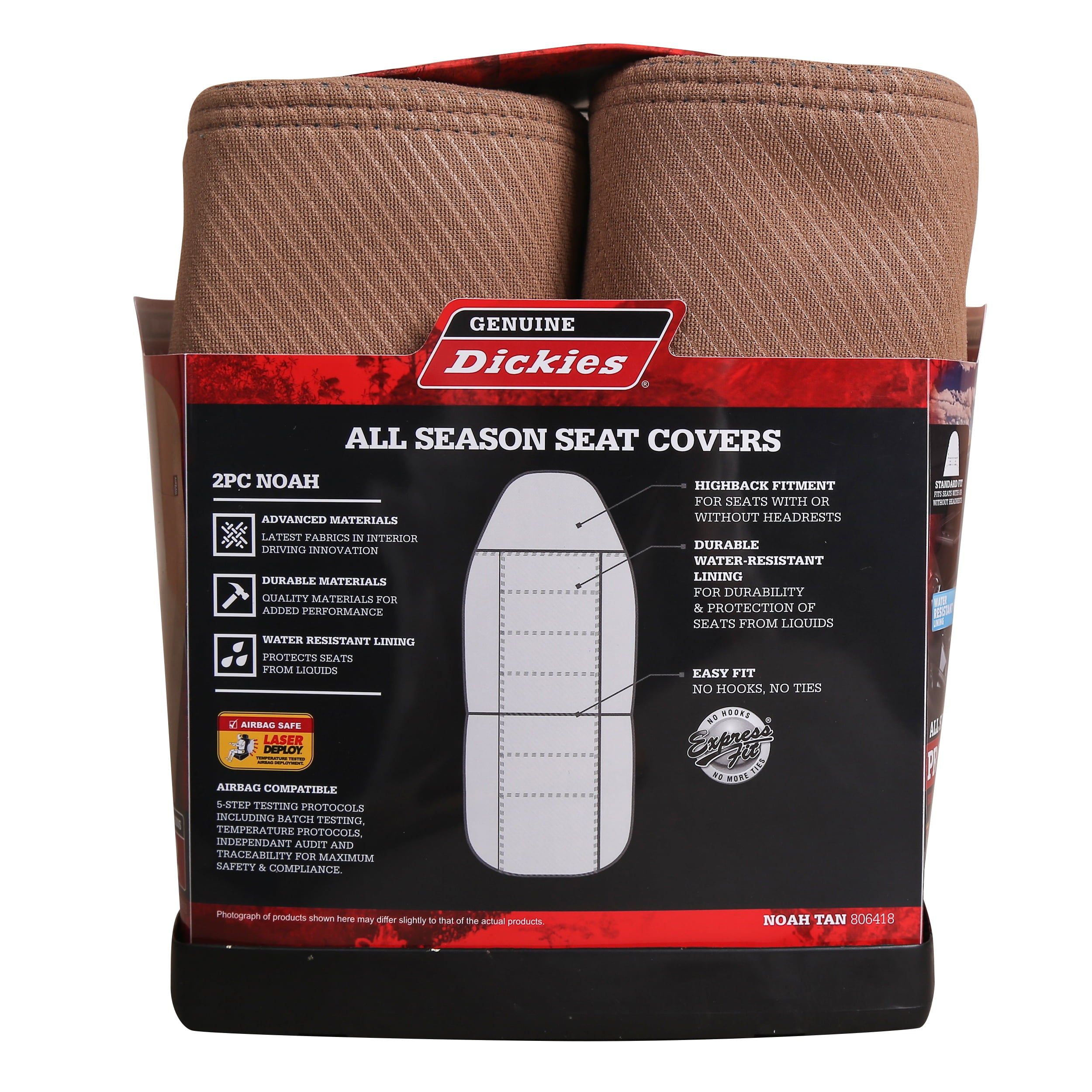 Genuine Dickies Universal 2 Piece Noah Cloth Car Seat Covers Beige， 806418