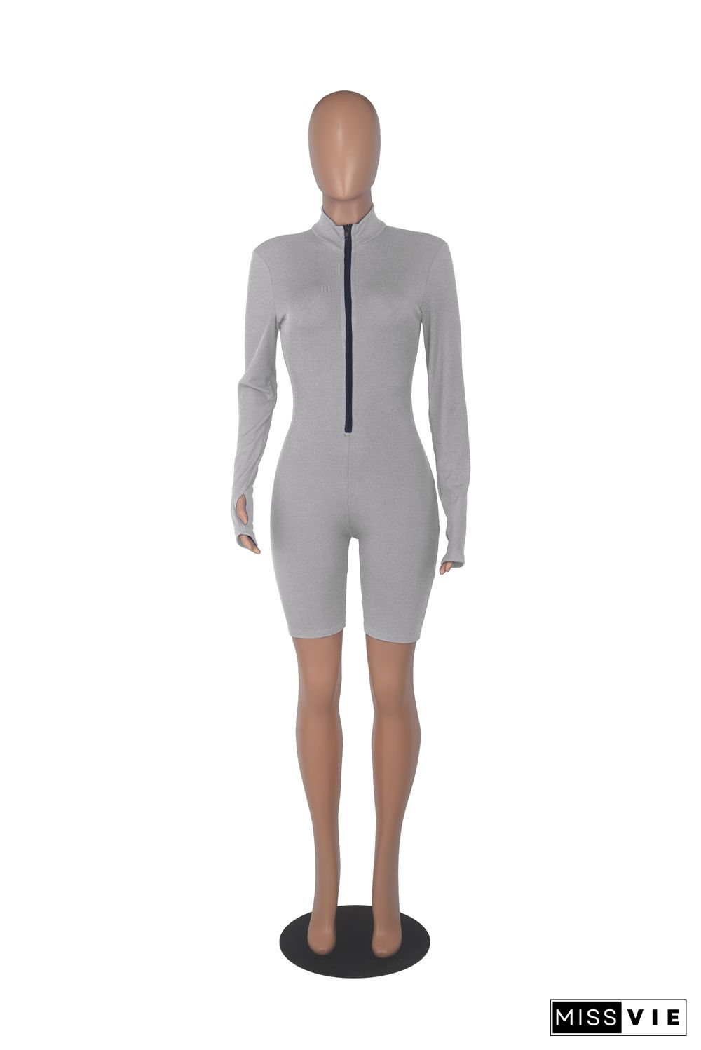 Workout Long Sleeve Front Zipper Bodycon Rompers