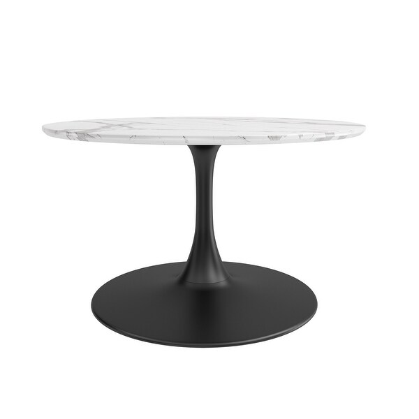 Kurv Café Lux 31.5 in. Tulip Coffee Table， White Faux Marble/Black