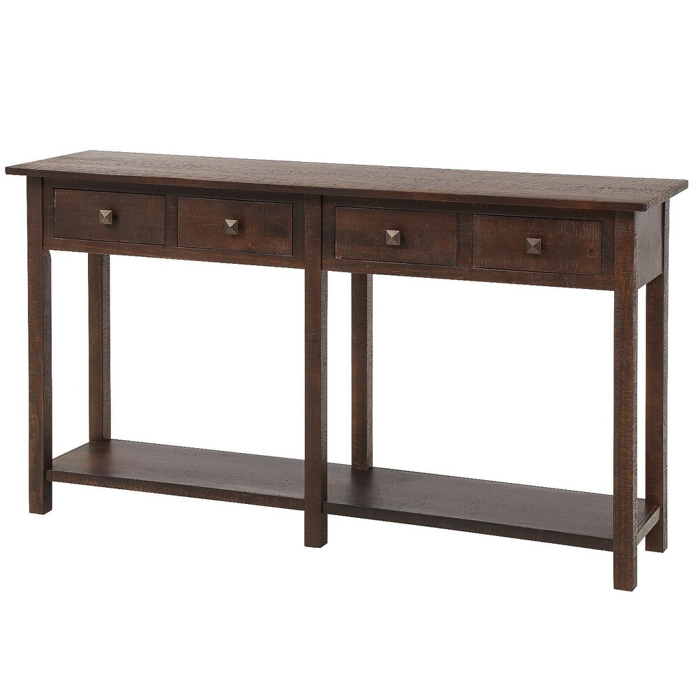 Nestfair Rustic Console Table with 4 Drawers and Shelf