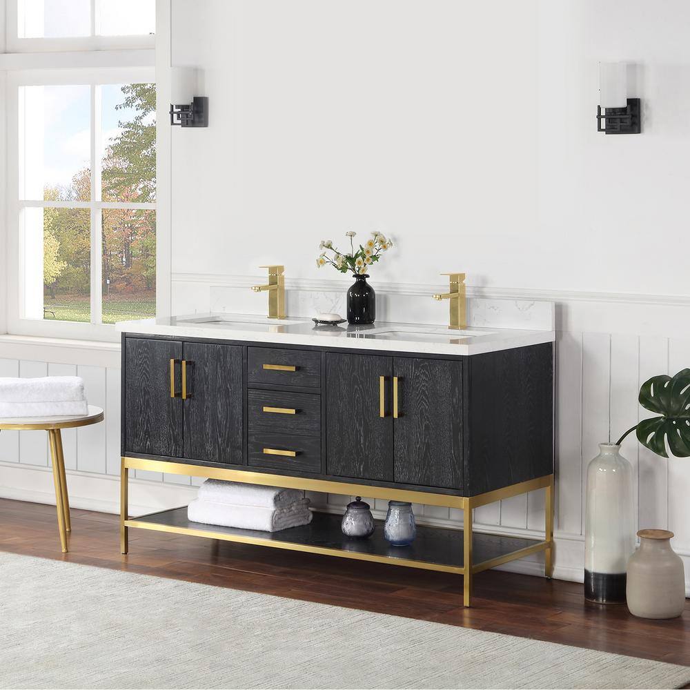 Altair Wildy 60 in. W x 22 in. D x 34 in. H Bath Vanity in Black Oak with Grain White Composite Stone Top 546060-BO-GW-NM