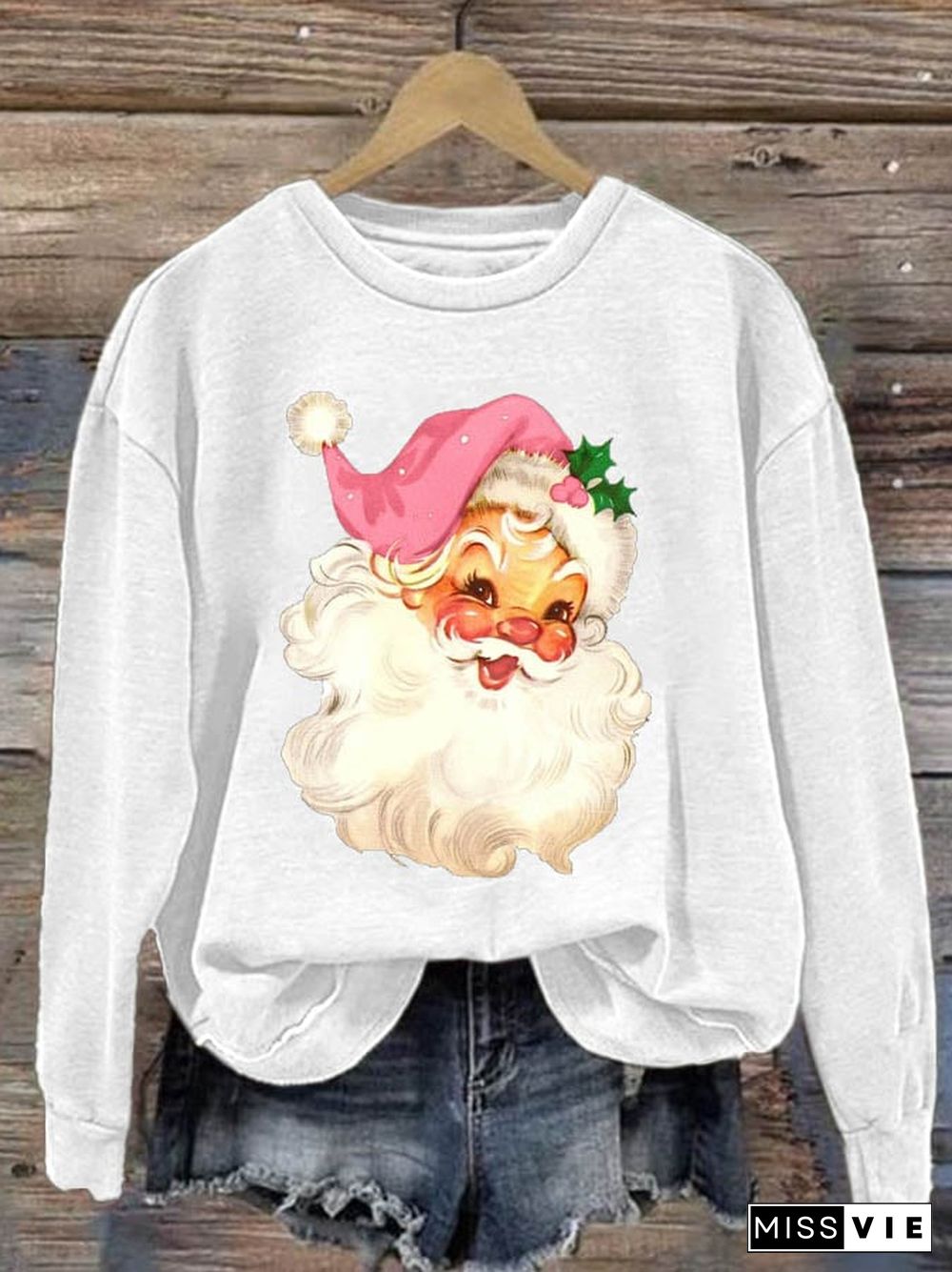 Women's Christmas Santa Claus Print Long Sleeve Sweatshirt