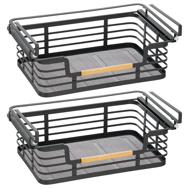 mDesign 16.95 Metal Wood Handle Kitchen Under Shelf Storage Baskets - 2 Pack