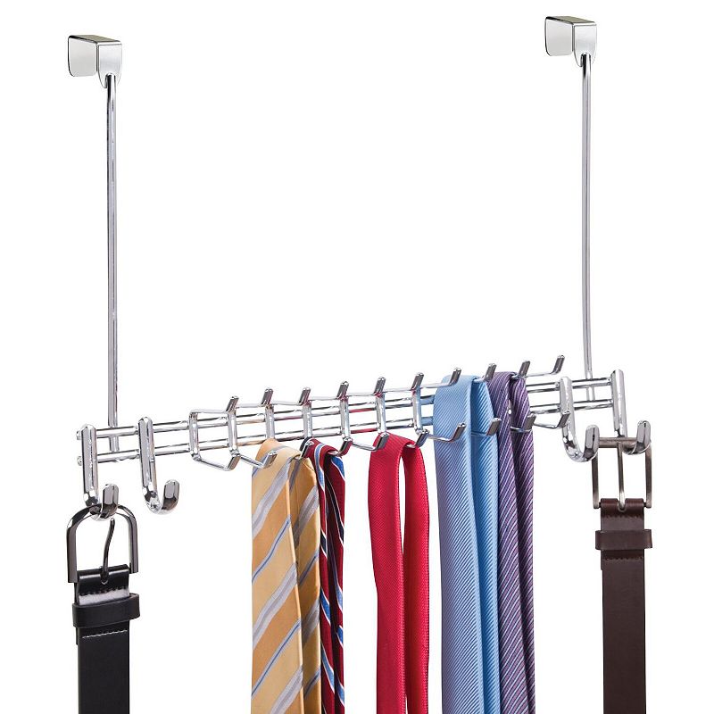 mDesign Metal Over Door Hanging Storage Rack for Ties， Belts， 24 Hooks