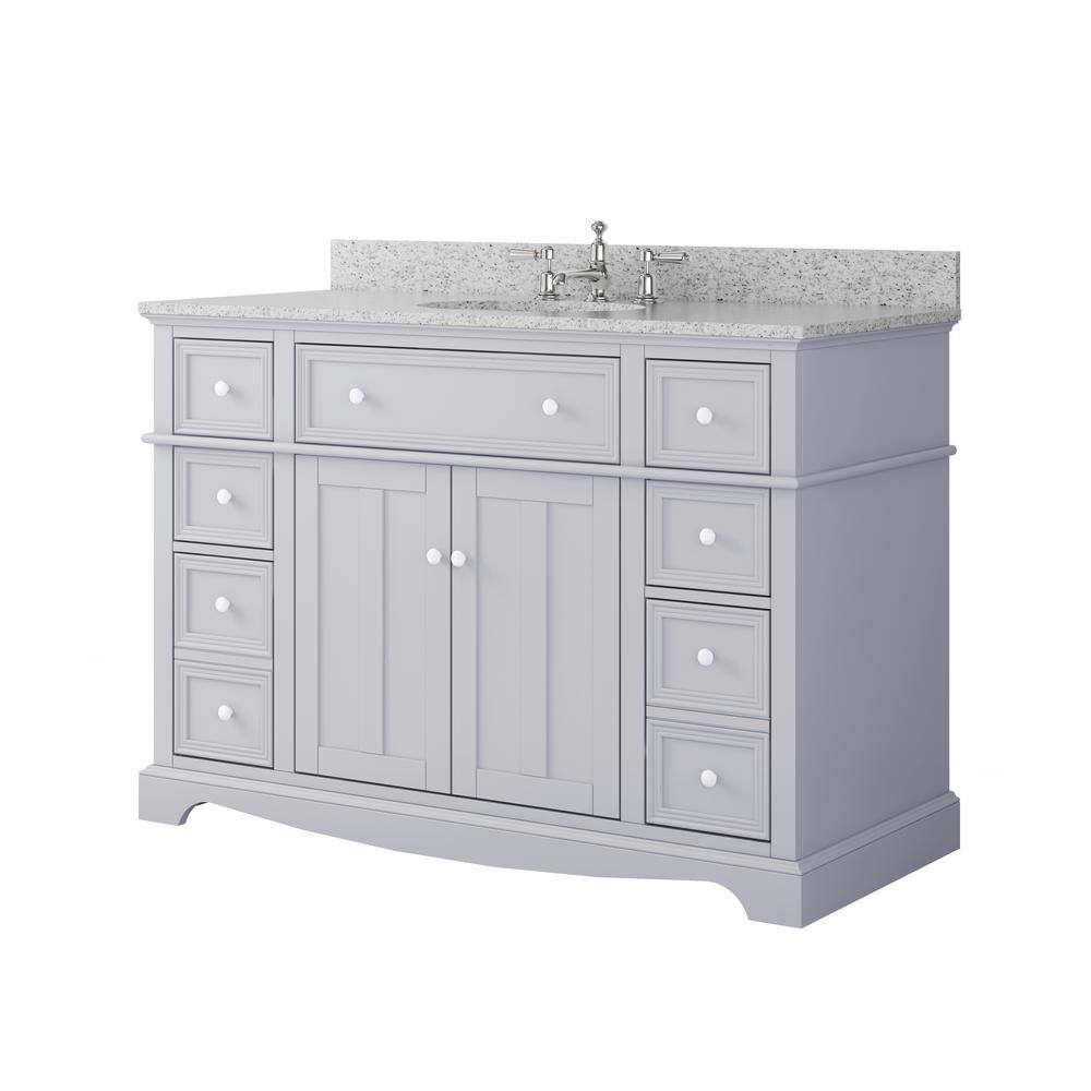 Home Decorators Collection Fremont 49 in. W x 22 in. D x 34 in. H Vanity in Grey with Grey Granite Top and White Sink TJ-FTV4922GR