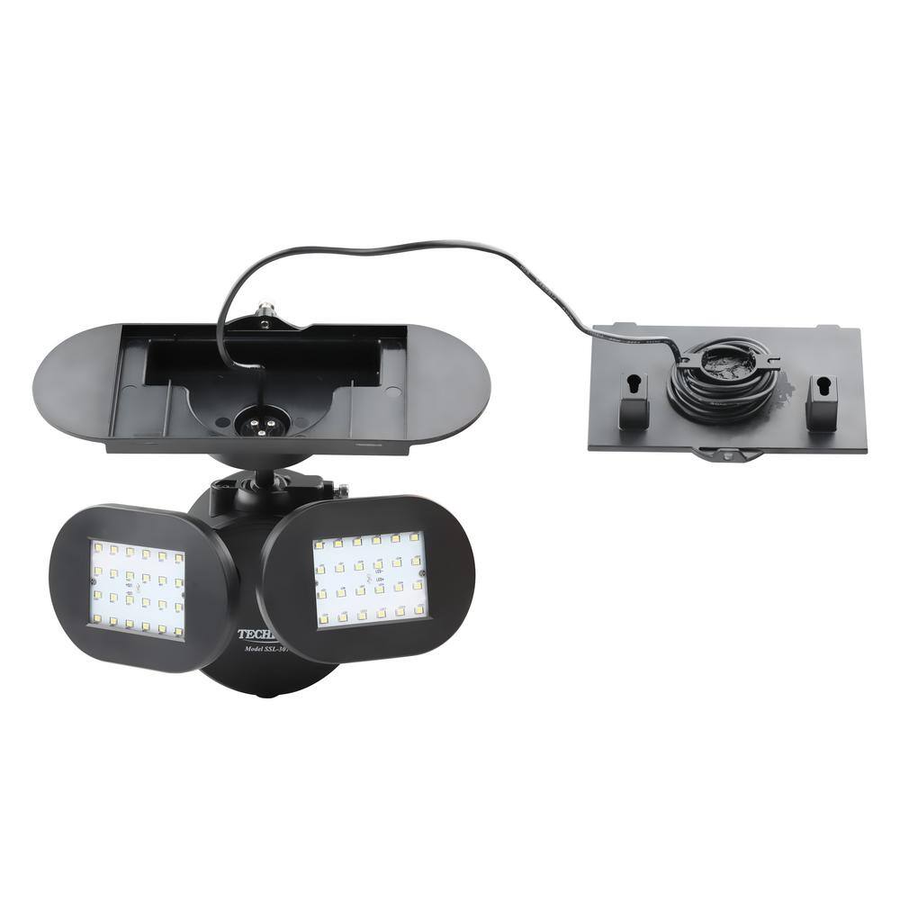 TECHKO Black Outdoor Integrated LED Solar Motion Sensing Security Flood Light - Twin Light with Removable Panel SSL-307