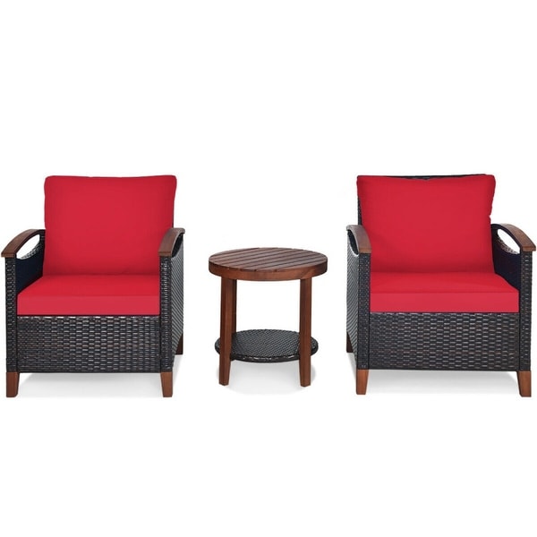 3Piece Patio Rattan Furniture Set with Solid Wood Frame