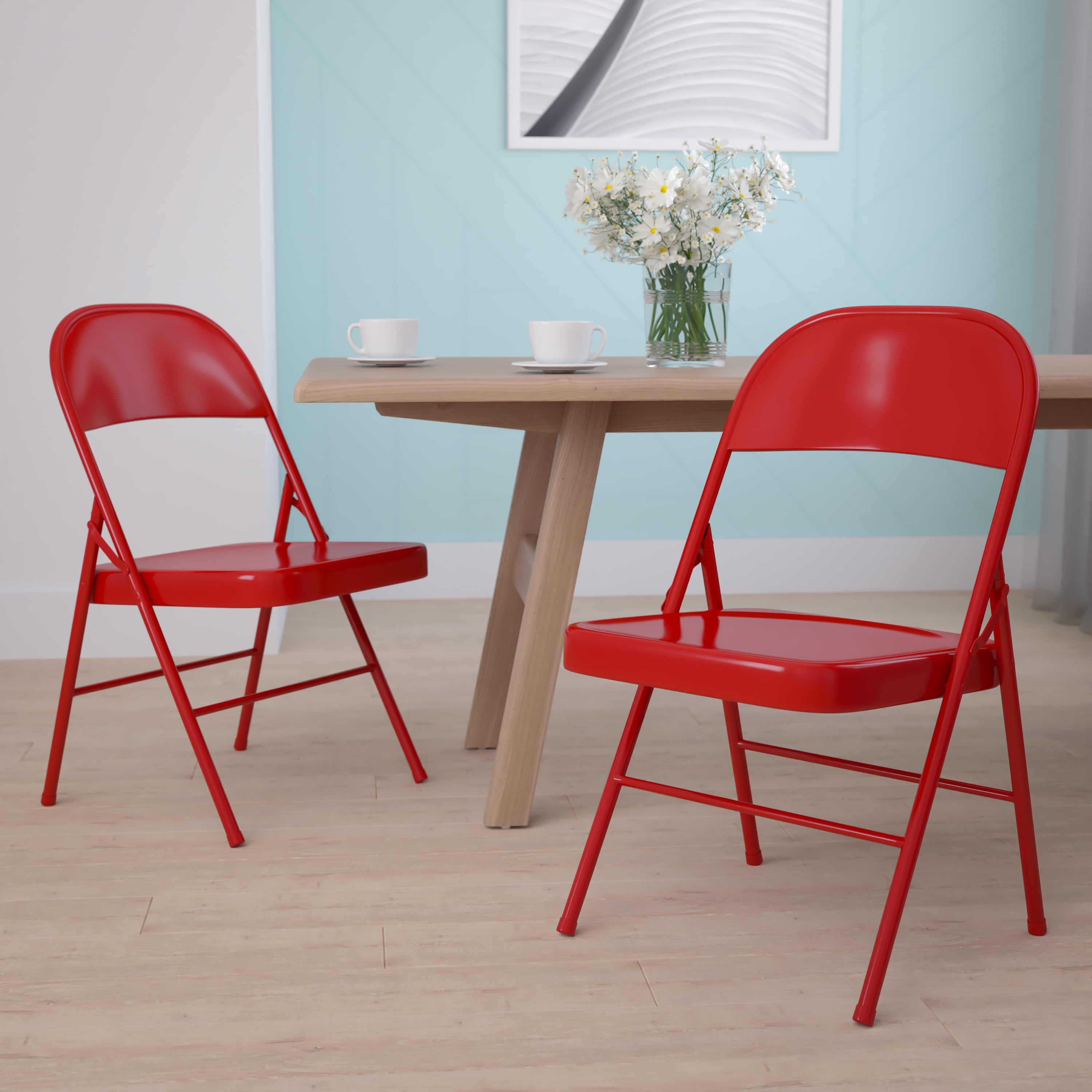 Emma + Oliver 2 Pack Double Braced Red Metal Folding Chair