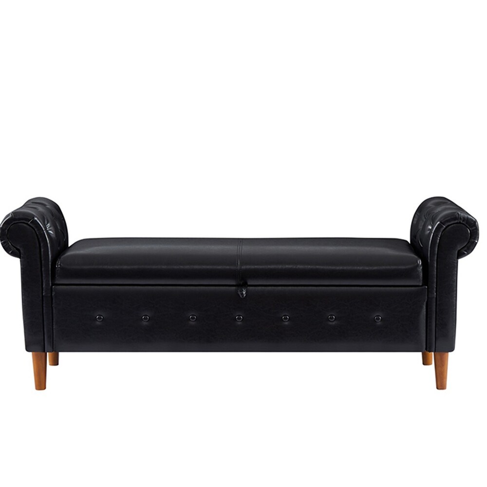 Leather Upholstered Rectangular Storage Sofa Stool with Button Tufting